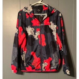 OXIDE Men's M/38  Hooded Windbreaker Jacket Blue Red Camo Print Lightweight Zip